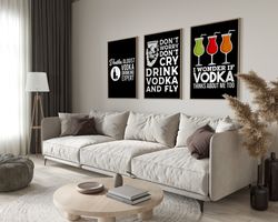 Drinking Set of 3 Posters, Drinking Posters, Vodka Poster, Funny Drinking Posters, Apartment Wall Decor, Funny Gift Idea