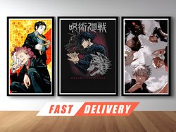 Jujutsu Kaisen Posters Prints, Megumi Fushiguro Poster, Satoru Gojo Print, Yuji Itadori, Wall Decor Fanart, Ideal gift f