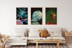 Retro Poster, Retro Set of 3 Posters, Retro Space Art, Space Posters, Trendy Aesthetic Print, Wall Art, Space Art, Aesth