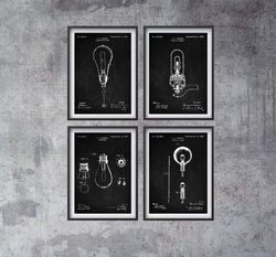Patent Posters Set of 4, Edison Electric Lamp, Lamp Patent Poster, Edison Art, Electric Lamps, Wall Decor, .jpg
