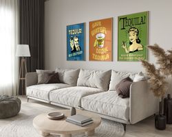Drinking Set of 3 Posters, Drinking Posters, Tequila Poster, Funny Drinking Posters, Apartment Wall Decor, Funny Gift Id