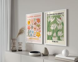 Set Of 2 Flower Market Prints, Boho Flower Art, Flower Exhibition Poster, Flower Market Print Set, Flower Market Wall Ar