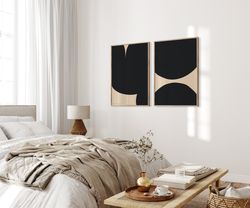 Set of 2 Prints, Bedroom Wall Art, Black and Beige Wall Art, Tan Prints, Abstract Poster Set, Living Room Art, Modern De