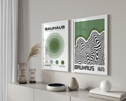 Set of 2 Sage Green Prints, Bauhaus Print, Bauhaus Wall Art, Bauhaus Exhibition Poster, Green Bauhaus Design, Housewarmi