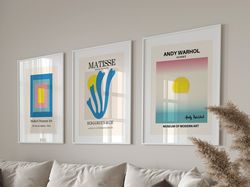Set of 3 And Warhol Poster,Blue Color Block Print, Matisse Poster Set, Gallery Wall Bundle,Museum Poster,Dorm Room Wall