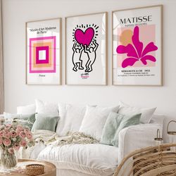 Set of 3 Keith Love Poster, Pink Orange Color Block Print, Matisse Poster Set, Gallery Wall Bundle, Museum Poster, Harin