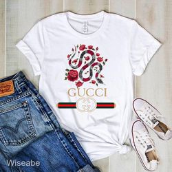 Gucci Flowers Snake T-Shirt, Cheap Gucci Shirt For Mens
