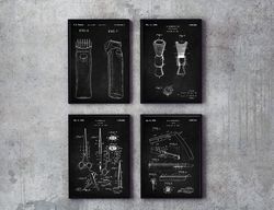 Barbershop Patents Set of 4, Hipster Cool Gift, Brush, Razors, Shaving Machine, Scissors, Barber Shop Art, Patent Prints
