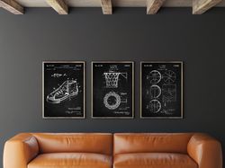 Basketball Patent Set of 3, Basketball Net Blueprint, Vintage Sneaker, Basketball Patent Print, NBA Gift, Kids Room Art,