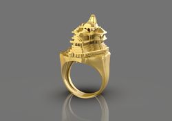 925 Silver Pure Gold Ram Mandir with Lord Ram and Mata Sita on Gold Ring For Mens (Customise your Design) Made on Order