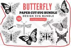 Butterfly Paper Cut Svg Bundle, Butterfly Flowers Svg