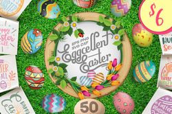 Enjoy 50 cut files of Chocolate eggs, bunnies hopping, and eggs hunting EPS, DXF, SVG, and EPS,