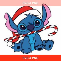 Stitch Candy Cane SVG & PNG Christmas Cut Files