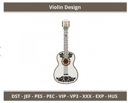 Musical Elegance: Violin Embroidery Design for Different Fabrics | Instant Download DST, EXP, HUS, PES, JEF, SEW, VP3