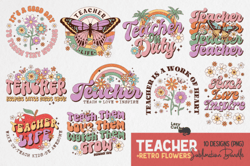 Teacher Retro Flower Sublimation Bundle for cards, frame artwork, phone cases, bags, mugs, stickers, tumblers, and more