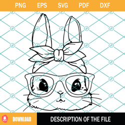 Cute Bunny With Glasses Svg, Bow Svg, Easter Svg, Bunny Svg, Easter Bunny Svg, B