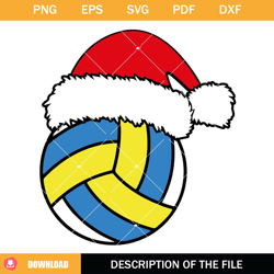 Christmas Volleyball Svg, Volleyball with Santa Hat Svg