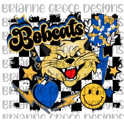 Bobcats blue yellow gold retro checkered digital design download sublimation dtf png, NFL svg, Super Bowl svg, NFL team