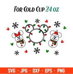Cute Christmas Mickey   Minnie Snowman Full Wrap Svg, Starbucks Svg, Coffee Ring Svg, Cold Cup Svg