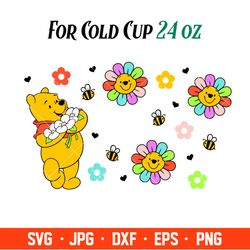 Rainbow Sunflower Pooh Bear Full Wrap Svg, Starbucks Svg, Coffee Ring Svg, Cold Cup Svg