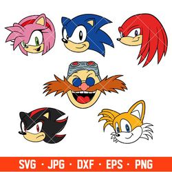 Sonic the Hedgehog Bundle Svg, Sonic Face Svg, Sonic Head Svg, Layered Svg