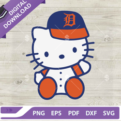 Hello Kitty Detroit Tigers SVG, Detroit Tigers Baseball SVG, Hello Kitty Baseball Logo ,NFL svg, Football svg, super bow