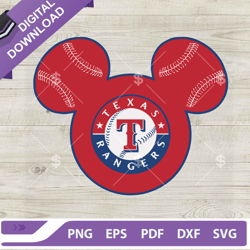 Mickey Mouse Head Texas Rangers SVG, Texas Rangers Baseball Logo SVG, Disney Mouse Baseball Team ,NFL svg, Football svg,
