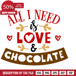 All I Need Is Love And Chocolate, Valentines Day Free Svg File, Valentine Svg