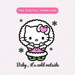 Baby, Its Cold Outside PNG, Cute Christmas Sublimation Graphic, Pink Christmas PNG, Christmas Kawaii Kitty PNG