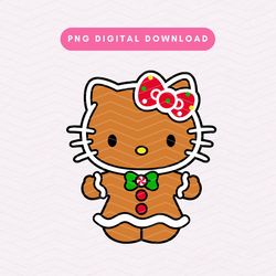 Christmas Kawaii Kitty PNG, Cute Christmas Sublimation Graphic, Christmas Clipart, Gingerbread Kawaii Kitty PNG, Gingerb