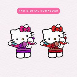 Christmas Kawaii Kitty PNG, Cute Christmas Sublimation Graphic, Cute Snowman PNG, Christmas Digital Download