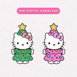 Christmas Tree Kawaii Kitty PNG, Kawaii Kitty Sublimation Graphic, Cute Christmas Tree PNG, Christmas Bundle Digital Dow