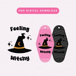Feeling Witchy Motel Keychain PNG, Witch Vibes PNG, Trendy Halloween Keychain Design