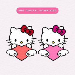 Kawaii Kitty With Heart PNG, Valentine Kitty Sublimation Graphic, Cute Angel Valentines Day PNG, Valentines Day Kitty Di