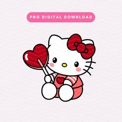 Valentines Day Kawaii Kitty PNG, Valentine Kitty Sublimation Graphic, Cute Valentine Kitty With Lollipop PNG