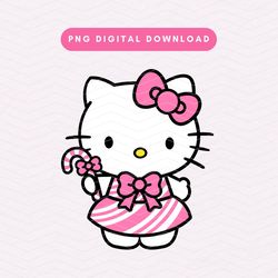 Candy Cane Kawaii Kitty PNG, Cute Christmas Sublimation Graphic, Christmas Kitty PNG, Candy Cane Cutie PNG 1