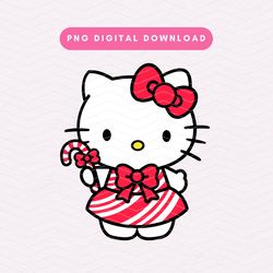 Candy Cane Kawaii Kitty PNG, Cute Christmas Sublimation Graphic, Christmas Kitty PNG, Candy Cane Cutie PNG
