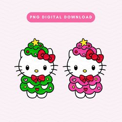 Christmas Tree Kawaii Kitty PNG, Kawaii Kitty Sublimation Graphic, Cute Christmas Tree PNG, Christmas Bundle Digital Dow