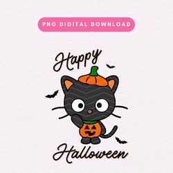 Cute Happy Halloween PNG, Spooky Black Kawaii Kitty PNG, Trendy Halloween Sublimation Graphic, Digital Download