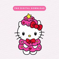 Pink Christmas Tree Kawaii Kitty PNG, Kawaii Kitty Sublimation Graphic, Cute Christmas Tree PNG, Christmas Digital Downl
