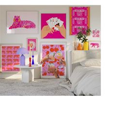 Set of 8 Prints Bundle, Trendy Pink Wall