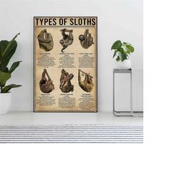 Types Of Sloths Vintage Poster, Sloth Lover Gift,
