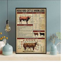 Hereford Cattle Knowledge Poster, Vintage Hereford Cattle Poster,