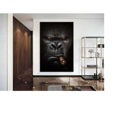 gorilla smoking canvas print - gorilla smoking wall