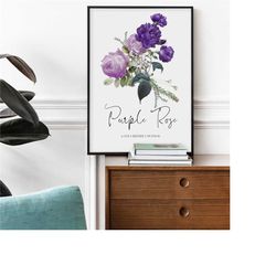 anniversary gift for her, purple rose printable wall
