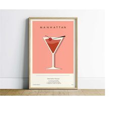 manhattan cocktail print, retro cocktail print, minimalist wall
