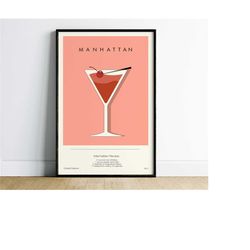 manhattan cocktail print, retro cocktail poster, minimalist wall