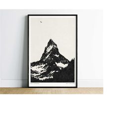 matterhorn print, landscape print, black and white minimalist