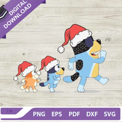 Bluey Family Santa Hat SVG, Bluey Cartoon Merry Christmas SVG, Funny Bluey Dog Xmas SVG,NFL svg, Football svg, super bow