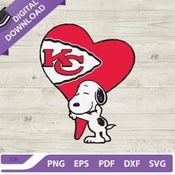 Snoopy KC Chiefs Heart Love SVG, Snoopy NFL Football SVG, Smoopy Holding Heart SVG, Kansas City Chiefs SVG,NFL svg, Foot